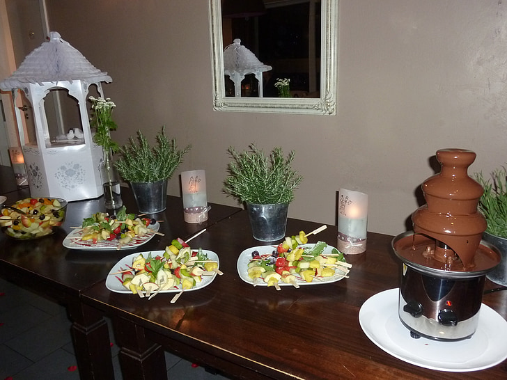 šokolādes strūklaka, kāzas, augļi bāri, ēst, garšīgi, Restorāns, pārtikas grupa