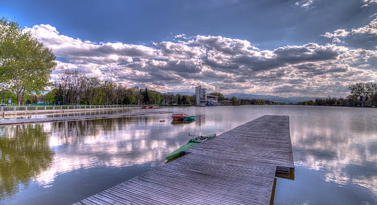 boat, clouds, dock, hdr, landscape, nature, outdoors