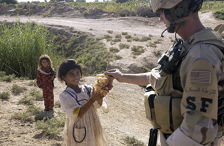 child, soldier, gift, giving, grapes, fruit, children
