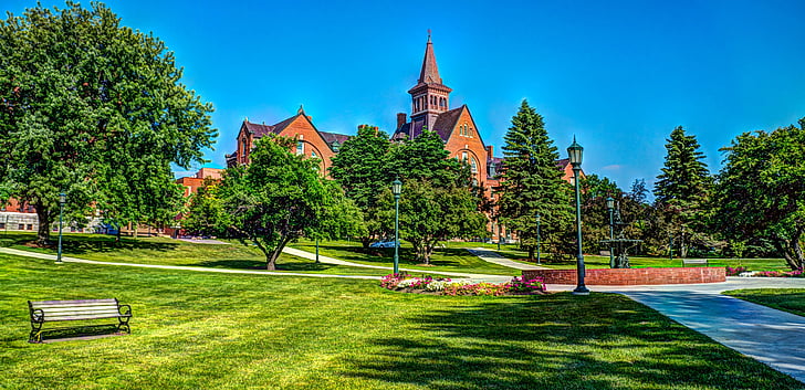 Egyetem, építészet, University of vermont, Burlington, Vermont, nyári, design