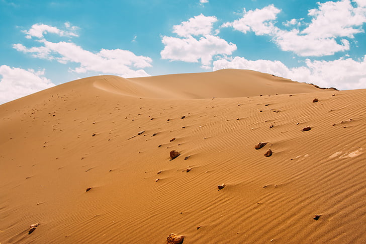 desierto, paisaje, arena, azul, cielo, nubes, duna de arena