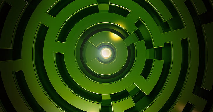 zelené světlo, labyrint, střed, cesta ven, Hledat, grafika, kruh