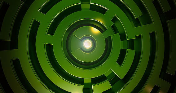 绿色光, 迷宫, 中心, 出路, 搜索, 图形, 圈子
