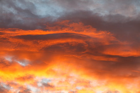 облака, небо, оранжевый, сюрреалистический
