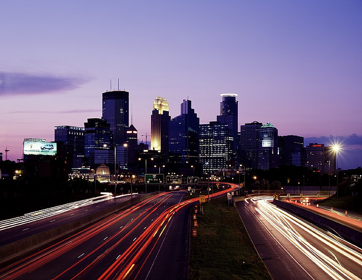 City skyline, Minneapolis, belváros, felhőkarcoló, városi, torony, irodák