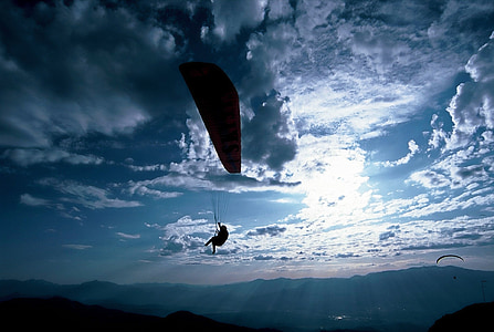 滑翔伞, 降落伞, 天空, 空气, 滑翔伞, dom, 冒险