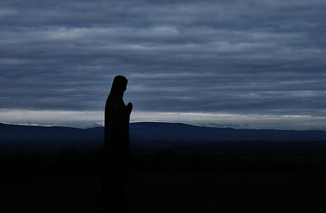 silueta, Djevica, Marija, kip, oblak, oblaci, Irska