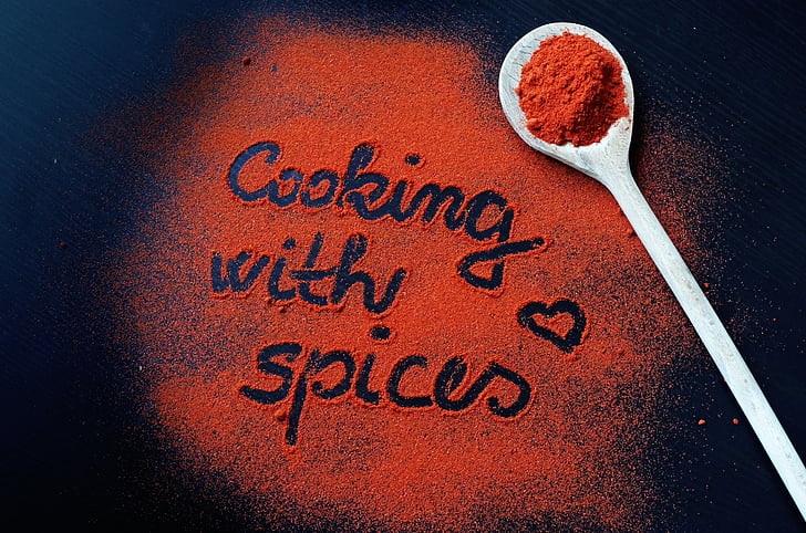 paprika, pepper, cooking, the inscription, colorful spices, the smell of, colorful