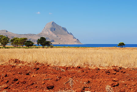 シチリア島, オープン スペース, 風景, 山, 夏, 風景, ブルー