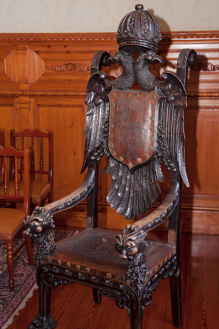 трон, дървен материал, издълбани, стругар, почивка, кожа, Герб на оръжие