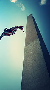 Estados Unidos, Washington, Bandera, Monumento a Washington, cielo