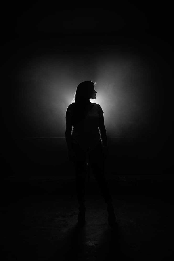dark, creepy, people, woman, girl alone, silhouette, black and white