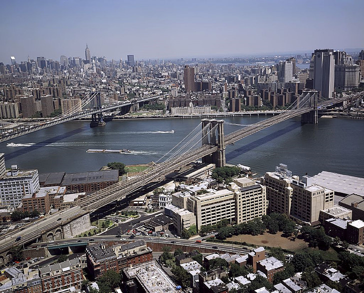 Puente de Brooklyn, Manhattan, Skyline, Ver, punto de referencia, ciudad de Nueva York, ciudad de nueva york