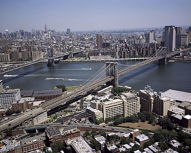 Brooklyn Bridge-silta, Manhattan, Skyline, näkymä, Maamerkki, NYC, New Yorkissa