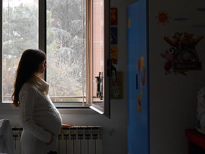 pregnancy, mom, kids, expectant mother, women, window, indoors
