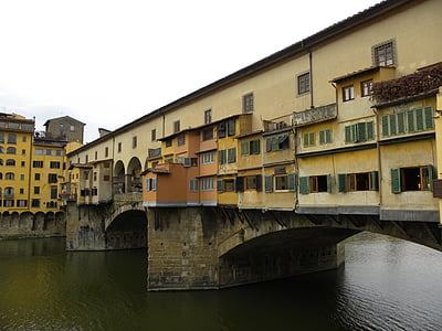 italy, florence, old bridge, river, houses, europe