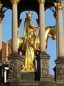 sculpture, golden, magdeburger reiter, magdeburg, saxony-anhalt, old town, monument