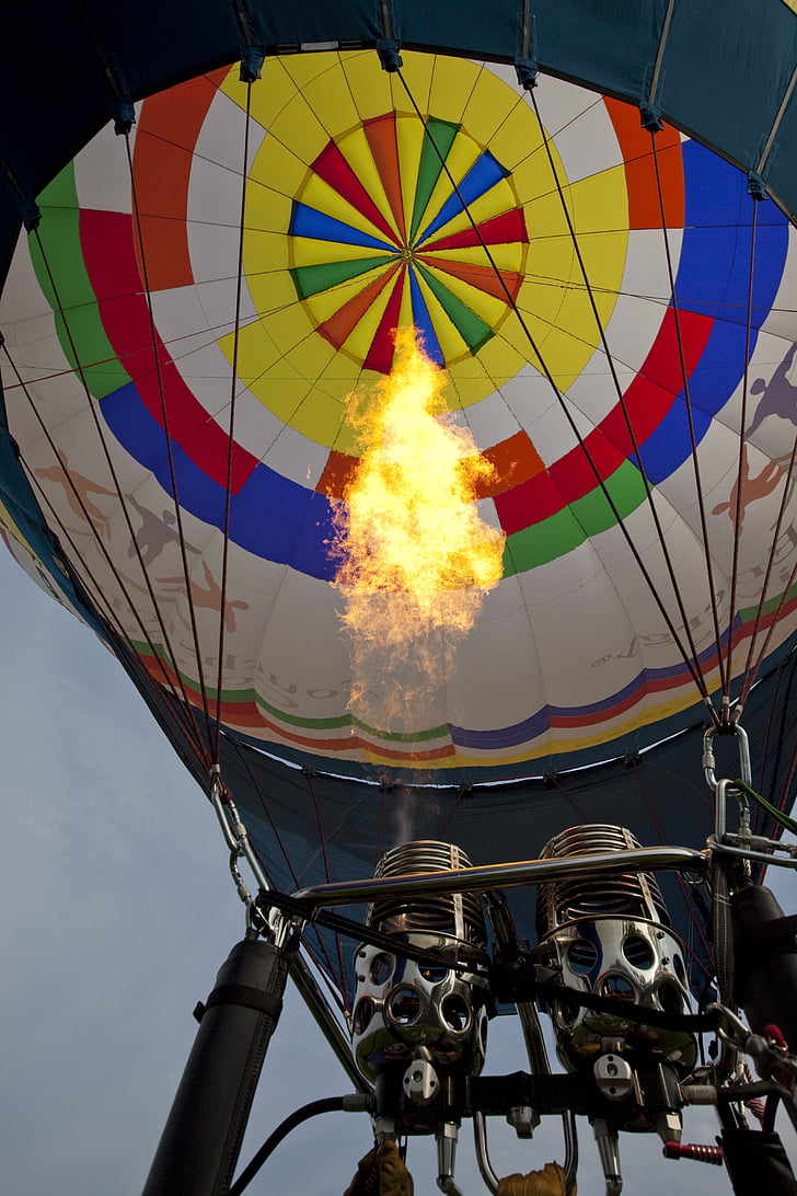 ballon, hete lucht, stijgen, vulling, brand, vlam, brander