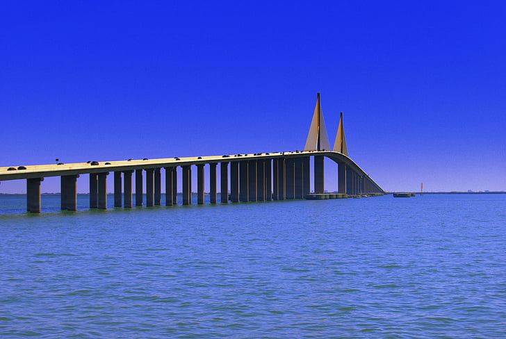 Jembatan, laut, indah, infrastruktur, biru