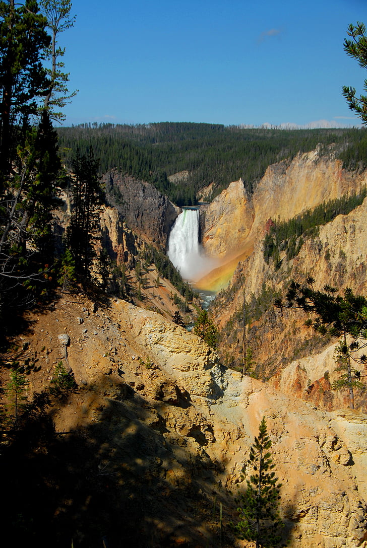 Canyon, vesiputous, Yellowstone, Yellowstonen kansallispuisto, Wyoming, rotko, Lower falls