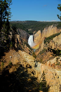 canyon, waterfall, yellowstone, yellowstone national park, wyoming, gorge, lower falls