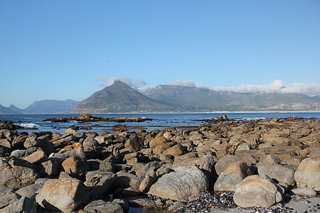 akmeņi, jūra, kalns, Dienvidāfrika, Keiptaunas, debesis, okeāns