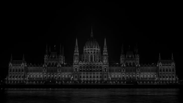 το Κοινοβούλιο, Ουγγαρία, WB, μαύρο, Τη νύχτα, scape, Βουδαπέστη