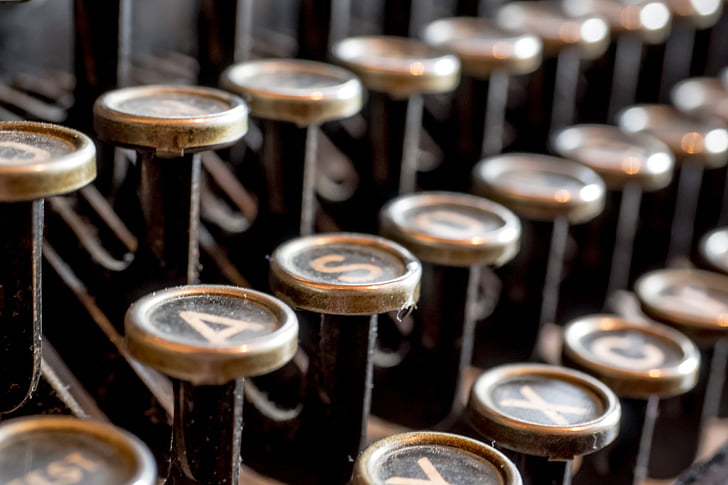 skrivmaskin, Antik, gamla, lämna, metall, maskin, alfabetet