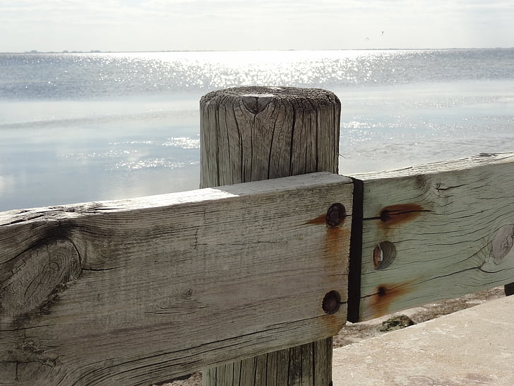 ocean, fence, water, wooden, coast, outdoor