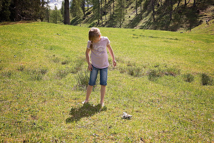 human, child, girl, meadow, out, nature