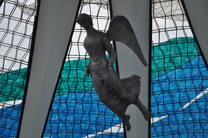 angyal, szobrászat, festett üveg, katedrális Brazília, Metropolitan cathedral, Alfredo ceschiatti, Brasilia