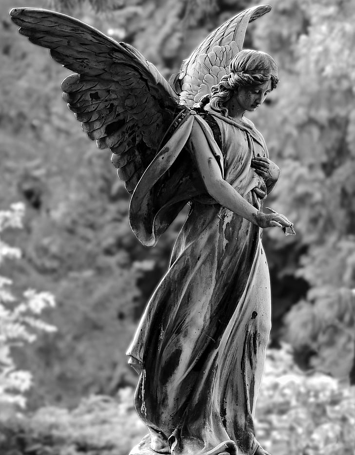 angel, statue, figure, cemetery, stone, sculpture, artwork