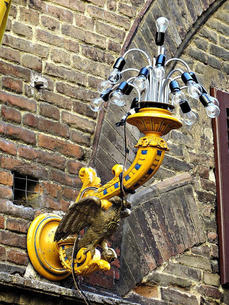 Siena, streetlamp, Palio, Toscana, Italia, gul, farger