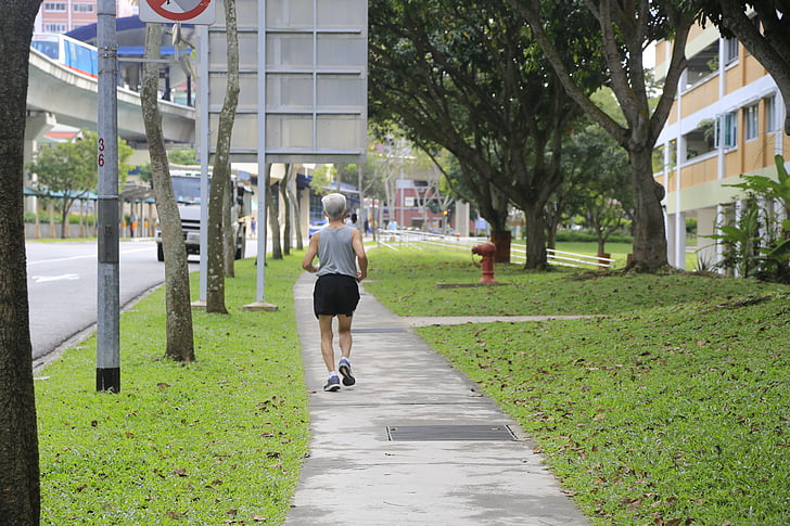 pedestrian, pathway, running, greens, nature, city, runner