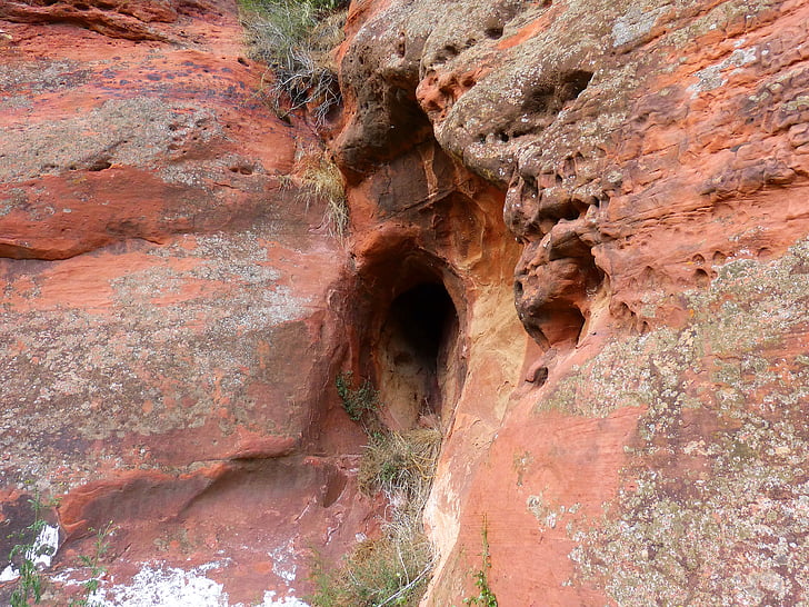 rock, red sandstone, erosion, cave, red rocks, texture, priorat