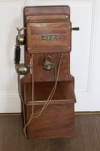 telèfon, comunicar-se, mà, cafè, retro, vell, fusta - material