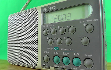 raadio, väike, roheline taust, antenn, nupud, säte, valjuhääldi