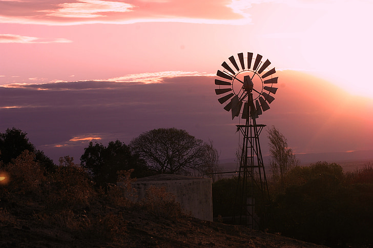windmill, sunset, hues, rural, sky, nature