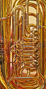 туба, Клапани, Труби, блискучі, інструмент, золото, мідні Духові музичні інструменти