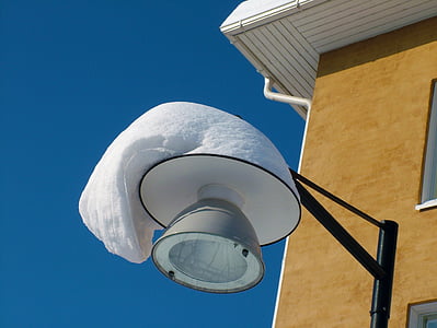 街灯, ランプ, 雪, 冬, 雪に覆われました。, 家, 建物
