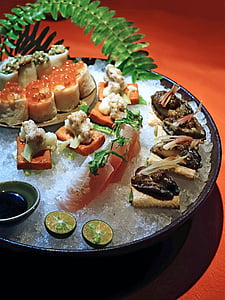 Sushi, kaasaegne köök, mereandidega, Restoran, terve, kala, ROE