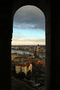 布达佩斯, 塔, 视图, 城市, 多瑙河, 前景, 阴影