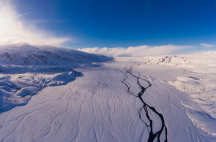 Islande, ainava, sniega, ziemas, ledus, kalni, debesis