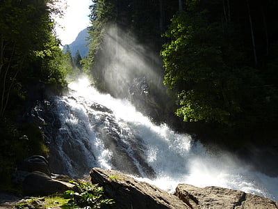 vodopád, horský potok, Les, Příroda, léto, alpské, šelest