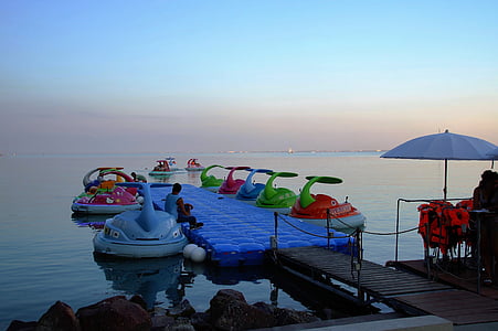 soirée, Lac, Location de bateaux, elektroplavidla, bateau à rames, coucher de soleil, Balaton