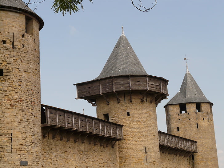 castle, building, architecture, carcassonne, garrison town, lighting, night