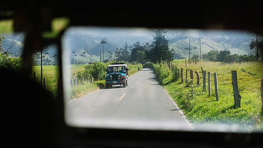 车辆, 窗口, 视图, 蓝色, 牧, 道路, 运输