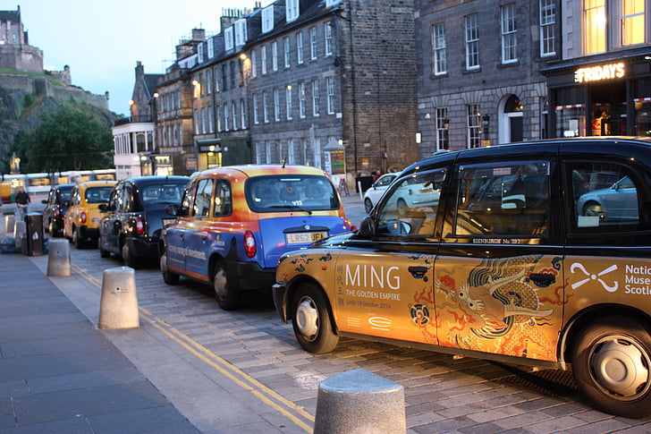 Taksi, arabalar, park alanı, Park, Otopark, Edinburgh, Mini