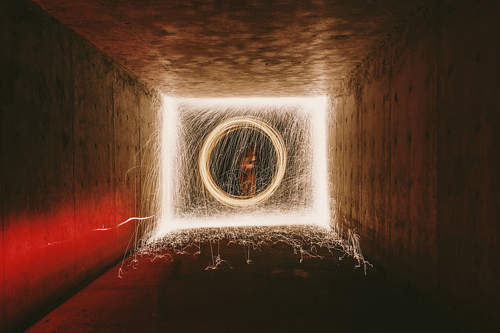 long, exposure, spark, tunnel, people, long exposure, fire