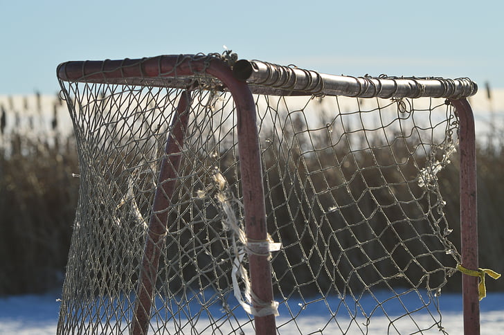 hockey net, ice, pond, sports, winter, outdoors, frozen